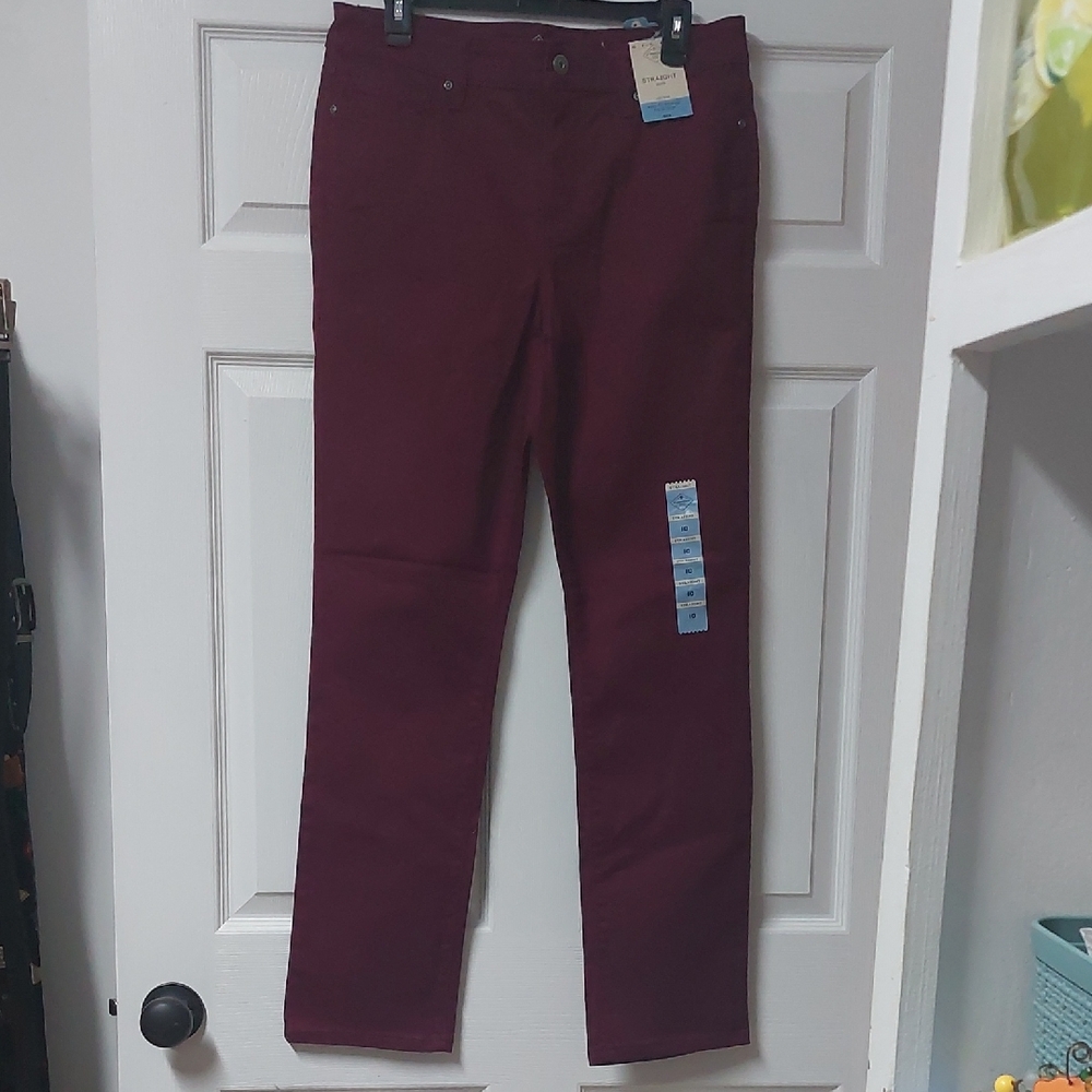 St. John's Bay Women's Dark Red Straight Leg Jeans